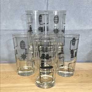 6 Vintage 1960’s-1970’s Libbey Glass Nautical pattern 12 oZ Drinking Glasses